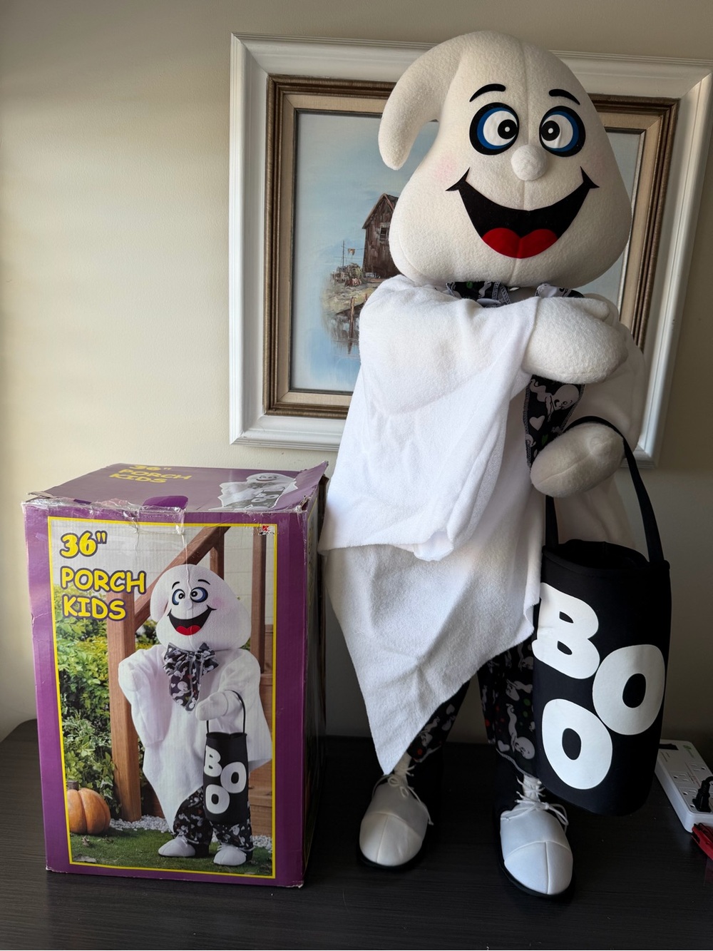 Vintage 36" Porch Kids Ghost Standing Halloween Decor Prop In Original Box
